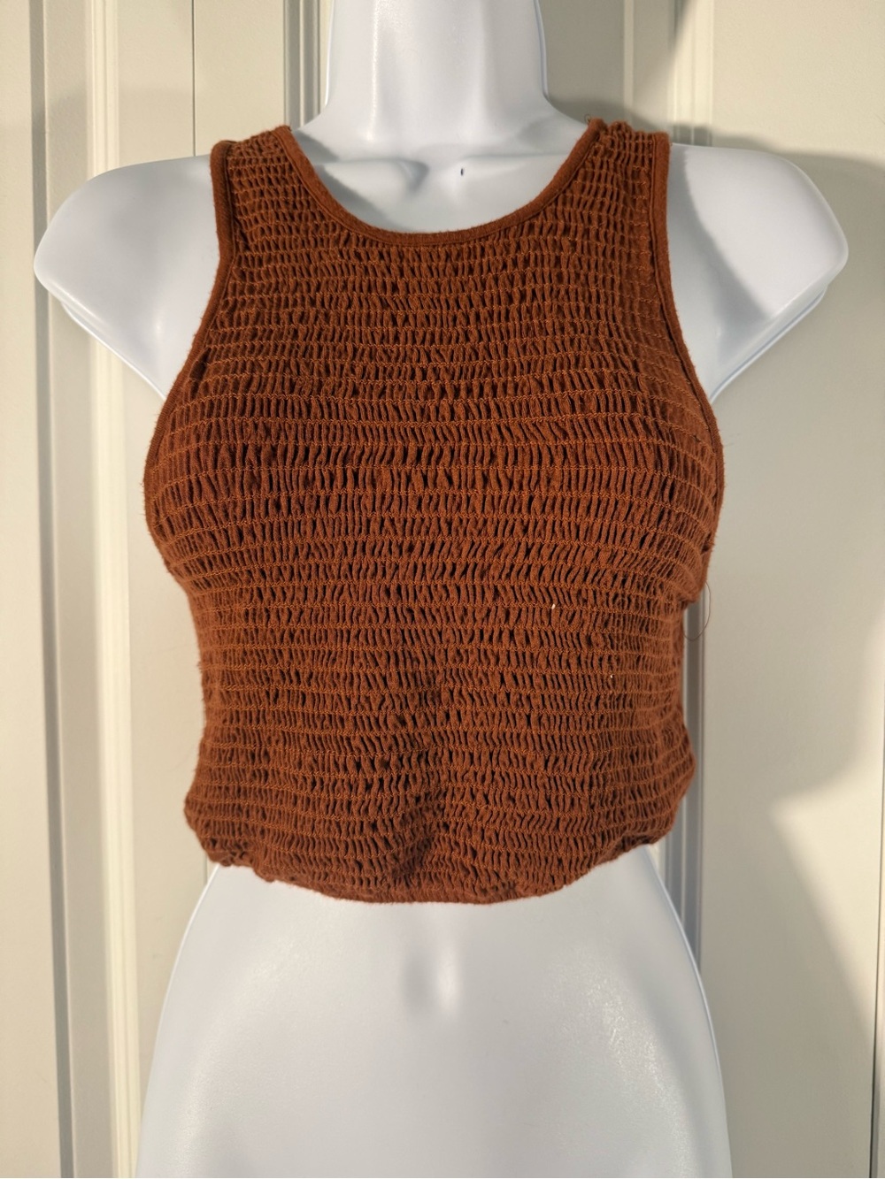 Urban Outfitters Rust Brown Smocked Knit Cropped Tank